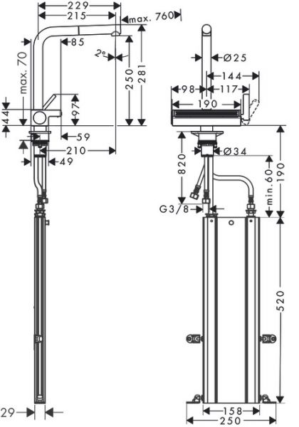 Hansgrohe Aquno Select M81 Küchenarmatur 250, Ausziehauslauf, 2jet, sBox