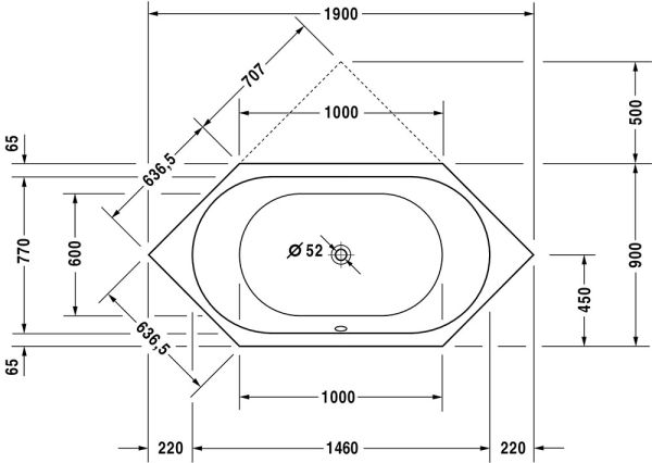 Duravit D-Code Einbau-Badewanne sechseckig 190x90cm, weiß