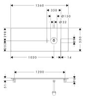 Vorschau: Hansgrohe Xelu Q Konsole 136cm mit Ausschnitt rechts, für Aufsatzwaschtisch ohne Hahnloch