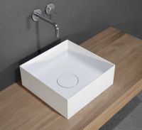 Vorschau: RIHO Solid Surface Thin Aufsatzwaschtisch eckig ohne Hahnloch 38x38x14cm, seidenmatt weiß