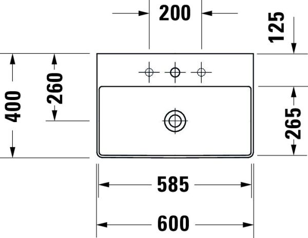 Duravit DuraSquare Waschtisch rechteckig 60x40cm, mit Hahnloch, geschliffen, mit WonderGliss, weiß 23566000711