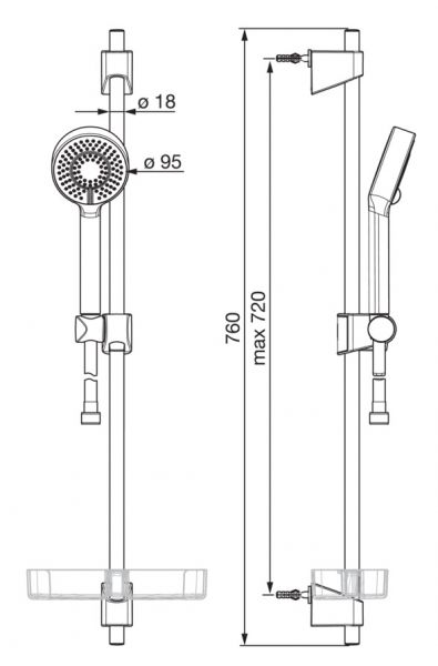 Hansa Hansabasicjet Wandstangen-Set 720mm, 3-strahlig, chrom