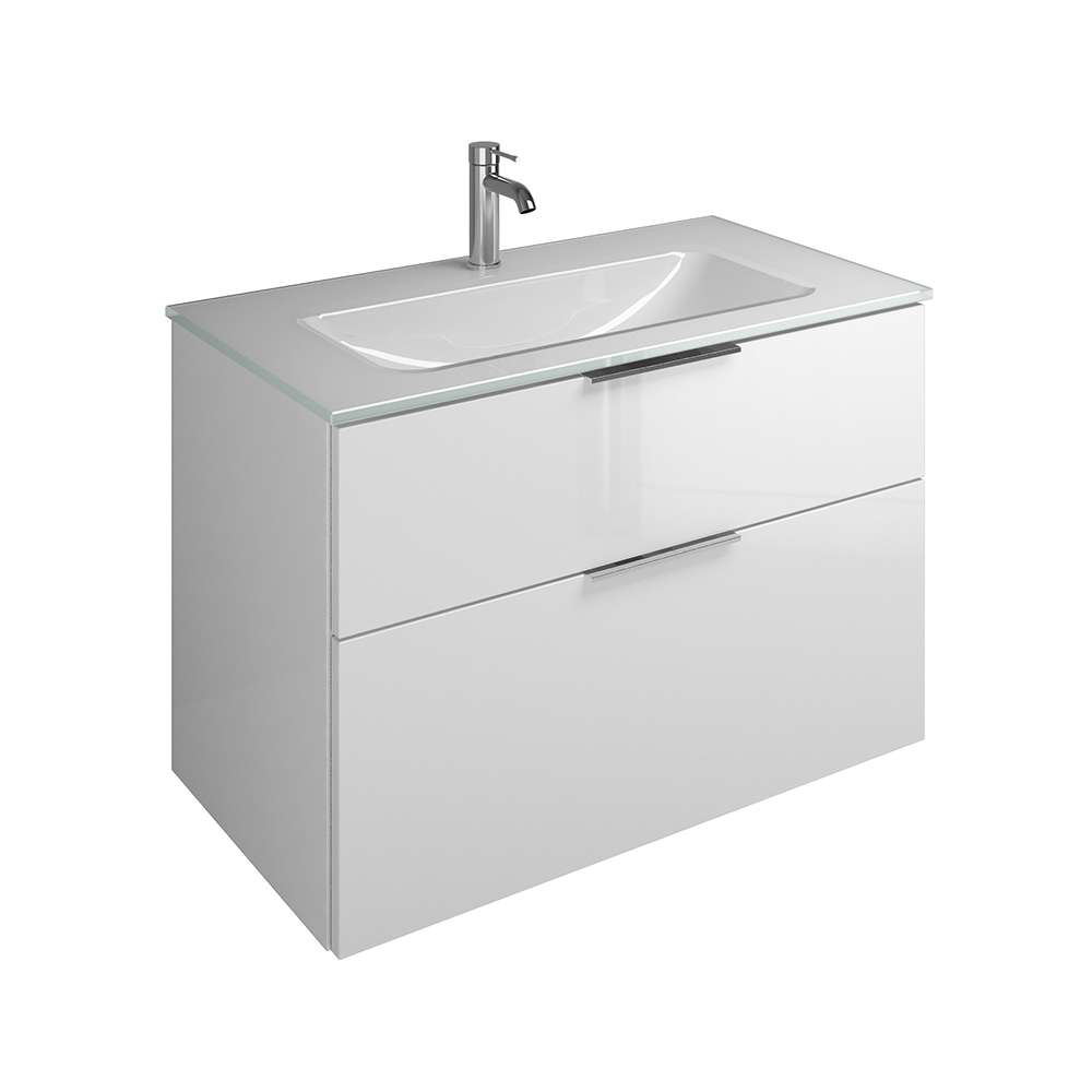 Burgbad Eqio Glas-Waschtisch mit Waschtischunterschrank, 2 Auszüge