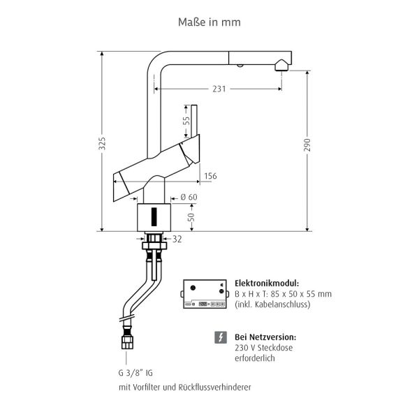 WimTec PUREA K6 HDM 9 V Berührungslose Küchenarmatur, für Batteriebetrieb, chrom