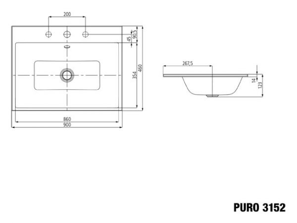 Kaldewei Puro Einbauwaschtisch mit Überlauf, 90x46x14cm, Perl-Effekt Mod.3152