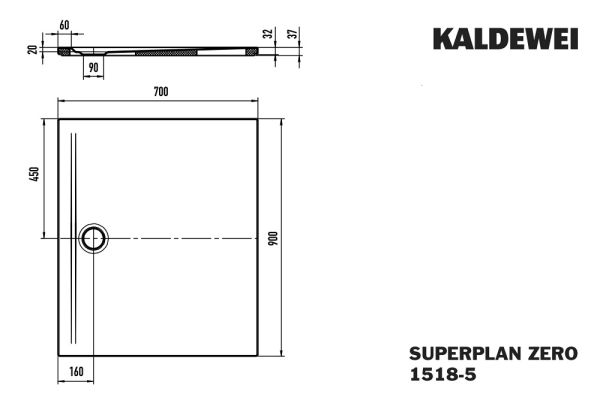 Kaldewei Superplan Zero bodenebene Duschwanne 70x90cm, mit Wannenträger extraflach, Mod.1518-5