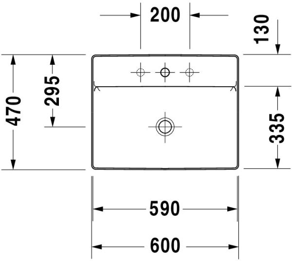 Duravit DuraSquare Aufsatzbecken rechteckig 60x47cm, 1 Hahnloch, ohne Überlauf, WonderGliss, weiß 23546000411