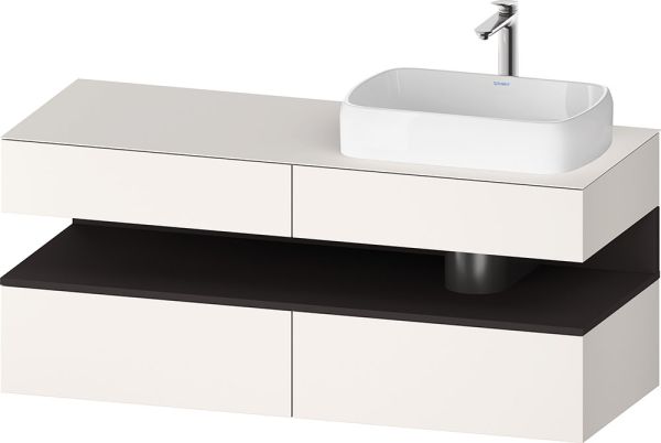 Duravit Qatego Unterschrank für Aufsatzbecken 140x55cm in weiß supermatt Antifingerprint, mit offenem Fach in graphit supermatt Antifingerprint, Ausschnitt rechts QA4766