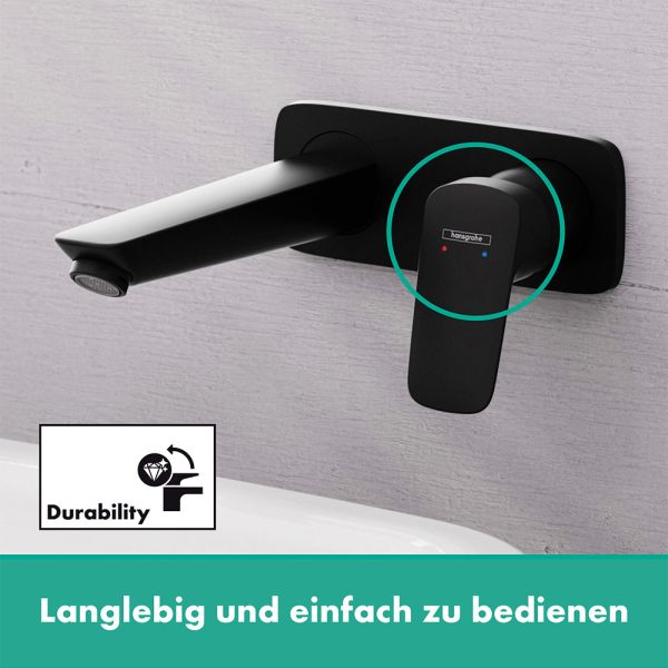 Hansgrohe Logis Waschtischarmatur Unterputz für Wandmontage mit Auslauf 19,5cm, schwarz matt