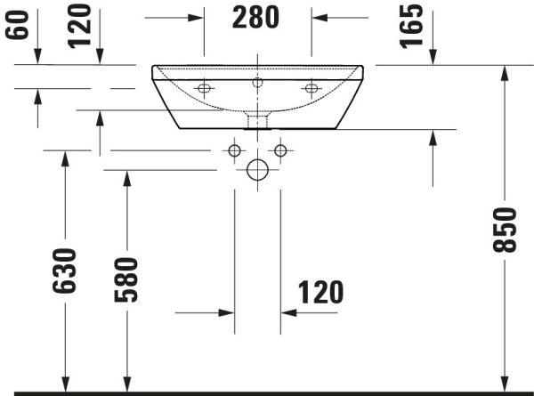 Duravit D-Neo Waschtisch rechteckig 55x44cm, mit Hahnloch und Überlauf, weiß 2366550000