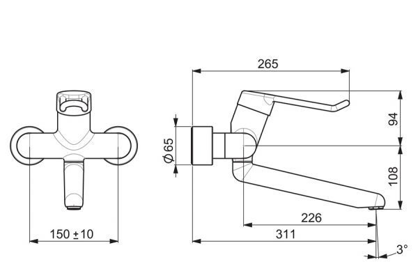 Hansa Hansamedipro Waschtisch-Einhand-Wandbatterie, Bügelhebel, 311mm, chrom