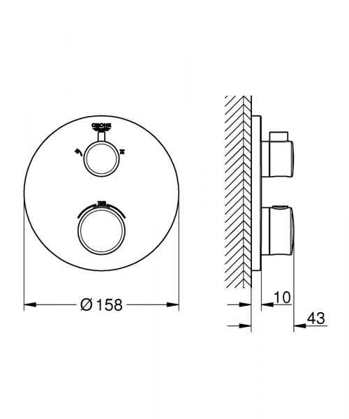 Grohe Grohtherm Thermostat-Brausebatterie mit integrierter 2-Wege-Umstellung, Rosette rund, chrom