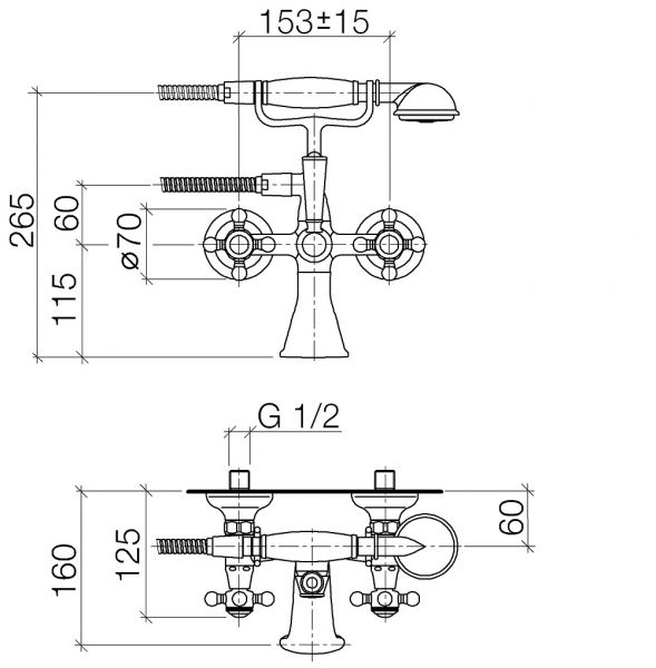 Dornbracht Madison Wannenbatterie für Wandmontage, messing