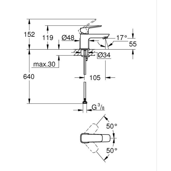 Grohe Cubeo Einhand-Waschtischbatterie XS-Size mit Ablaufgarnitur