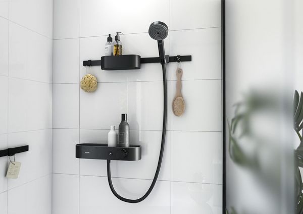 Hansgrohe WallStoris Bundle Duschkopf 105, Duschstange 70cm & Accessoireset, schwarz matt