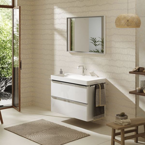 Hansgrohe Xelu Q Waschtischunterschrank 98x47,5cm 2 Schubkästen eiche Griff schwarz 54033670 