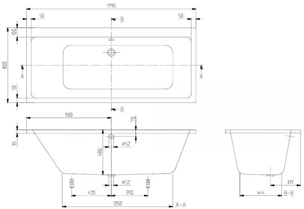 Villeroy&Boch Subway Rechteck-Badewanne 180x80cm