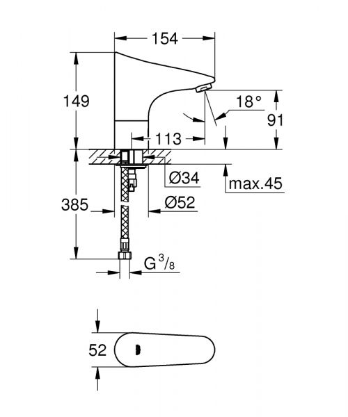 Grohe Europlus E Infrarot-Elektronik für Waschtisch, ohne Mischung, Batterie 6V, chrom