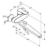 Vorschau: Kludi Pure&Solid Wannenfüll- und Brause-Einhandmischer, Ausladung 31cm, chrom