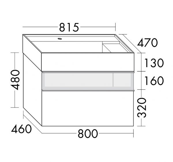 Burgbad Yumo Mineralguss-Waschtisch 81,5cm mit Unterschrank und LED-Beleuchtung