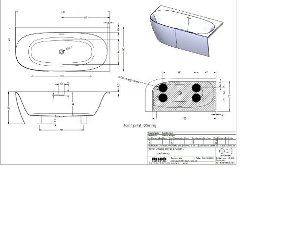 RIHO Vorwand-Badewanne Eckversion links mit Verkleidung, 170x80cm, weiß glänzend BD30005