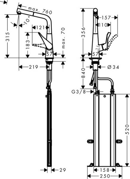 Hansgrohe Metris M71 Einhebel-Küchenmischer 320 mit Ausziehauslauf und sBox, edelstahl finish