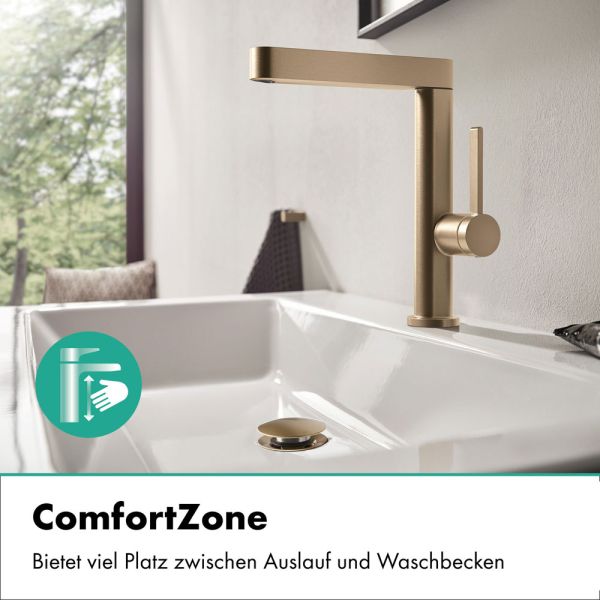 hansgrohe Finoris Waschtischarmatur 230, Push-Open Ablaufgarnitur, brushed bronze