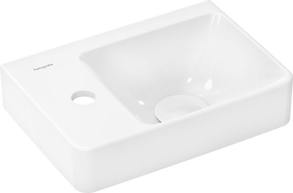 Hansgrohe Xelo Q Handwaschbecken 36x25cm mit 1 Hahnloch und Überlauf, Ablage links, weiß 61085450