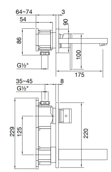 Steinberg Serie 160 Waschtisch-Wand-Einhebelmischer, Fertigmontageset, chrom