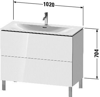 Duravit L-Cube Waschtischunterschrank bodenstehend 102x48cm mit 2 Schubladen für Viu 234410, techn. Zeichnung