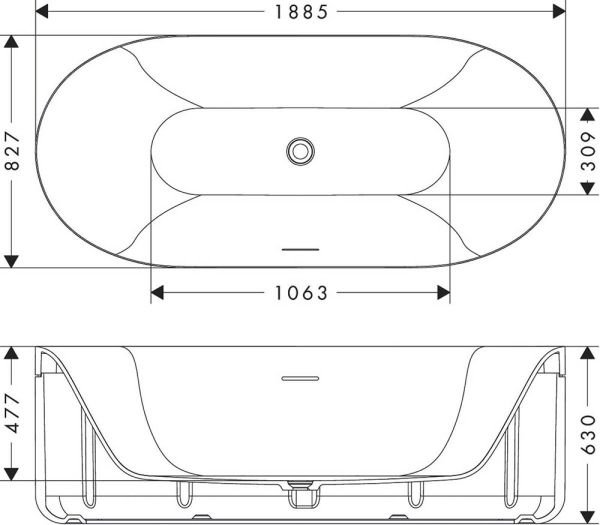 AXOR Suite Freistehende Badewanne oval, 190x85cm, weiß matt