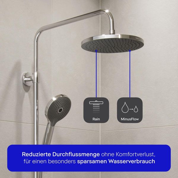 Duravit ShowerSystem Duschsystem mit höhenverstellbarer Regendusche, Thermostat, Ablage, chrom/schw