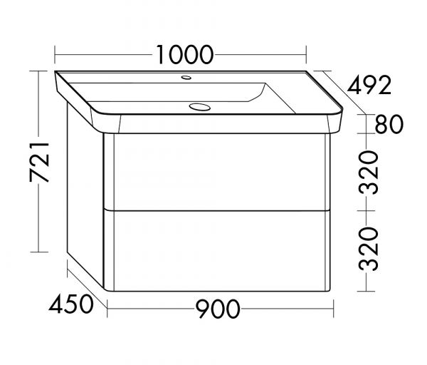 Burgbad Iveo Mineralguss-Waschtisch mit Unterschrank und LED-Beleuchtung, 2 Auszüge, 100cm SFFU100LF2833C0001G0169