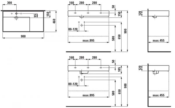 Laufen Kartell Waschtisch mit Ablage rechts 90x46cm Maße