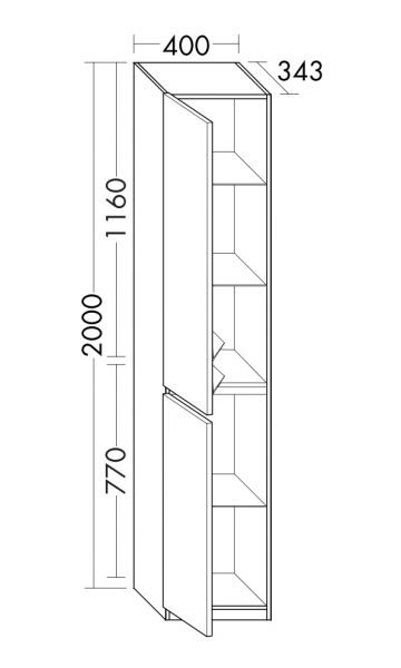 Burgbad Lin20 Hochschrank mit 2 Türen und 2 Winkelablagen, bodenstehend, Tiefe 34,3cm