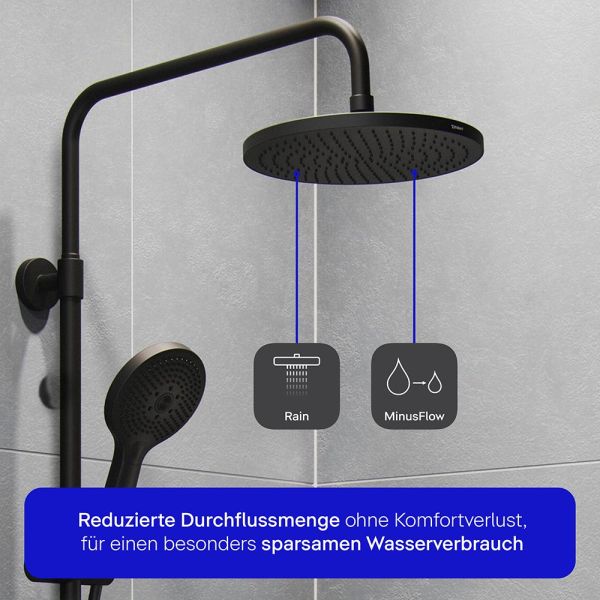 Duravit ShowerSystem Duschsystem mit Thermostat, Ablage, schwarz matt