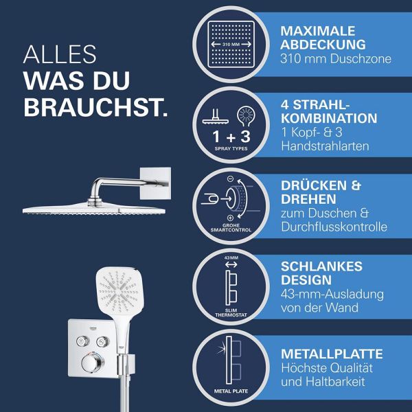 Grohe Precision SmartControl Duschsystem, eckig, Thermostat, Vitalio Rain Mono 310 Kopfbrause, chrom 34876000