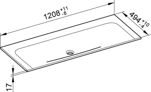 Keuco X-Line Keramik-Waschtisch ohne Hahnloch, 120,8x1,7x49,4cm 33180311200