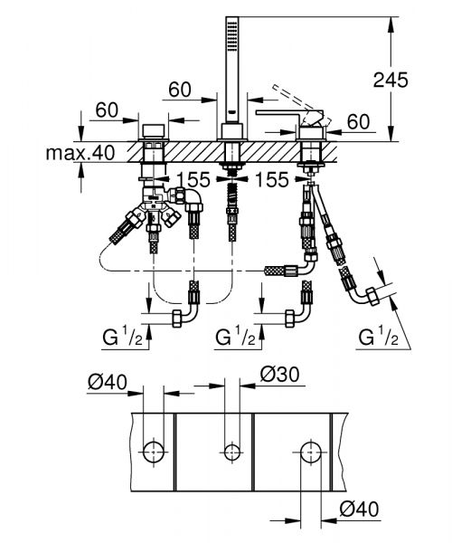 Grohe Plus 3-Loch Einhand-Wannenkombination, chrom