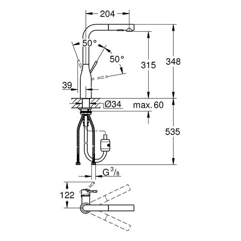 Grohe Essence Einhand-Spültischbatterie, hoher Auslauf, herausziehbare Spülbrause