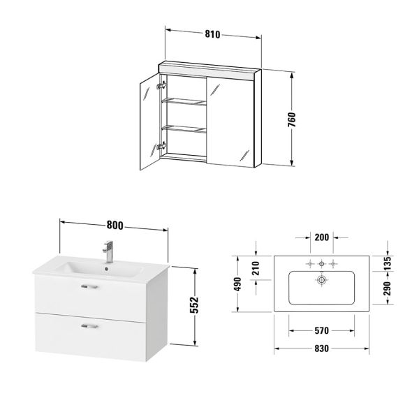 Duravit XBase Badmöbel-Set 83cm mit ME by Starck Waschtisch und Spiegelschrank