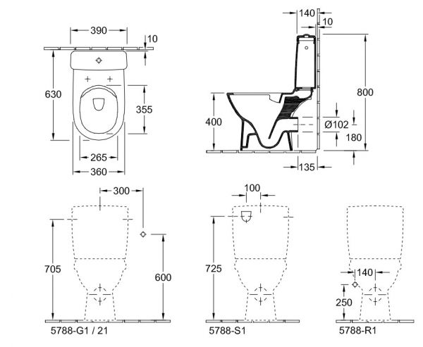 Villeroy&Boch O.Novo Stand-Tiefpül-WC Compact, spülrandlos für Kombination, 36x60,5cm 5689R001_2