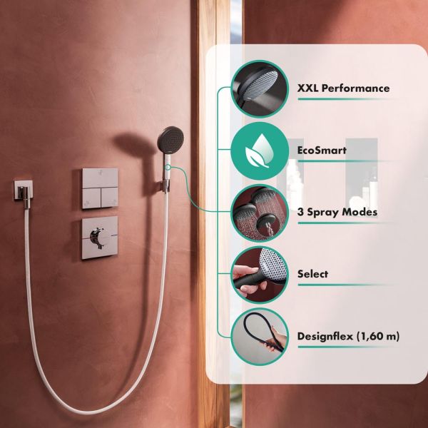 hansgrohe Raindance Alive Select S Brauseset 3 Strahlarten, Textilbrauseschlauch 160cm, schwarz matt