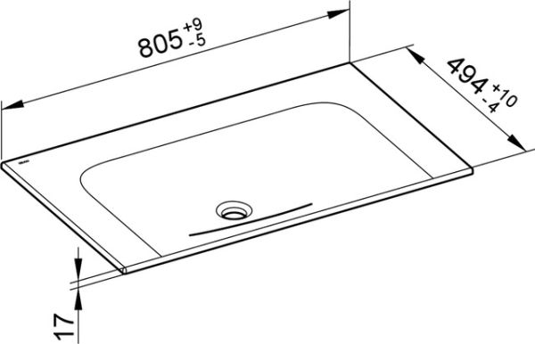 Keuco X-Line Keramik-Waschtisch ohne Hahnloch, 80,5x1,7x49,4cm 33160318000