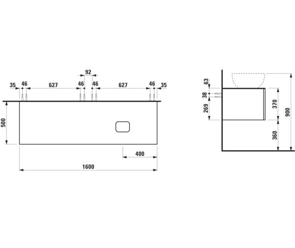 Laufen IL BAGNO ALESSI One Schubladenelement 1600, Ausschnitt rechts, zu Waschtisch H818975/6/7/8