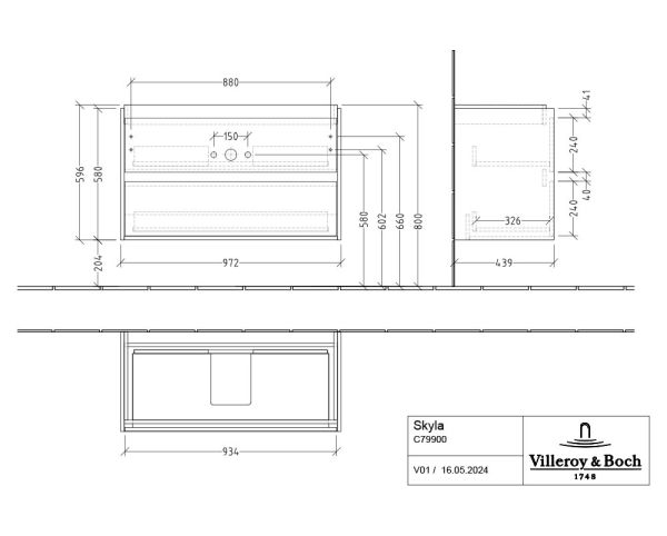 Villeroy&Boch Skyla Waschtischunterschrank C79900 100cm, 2 Auszüge C79900