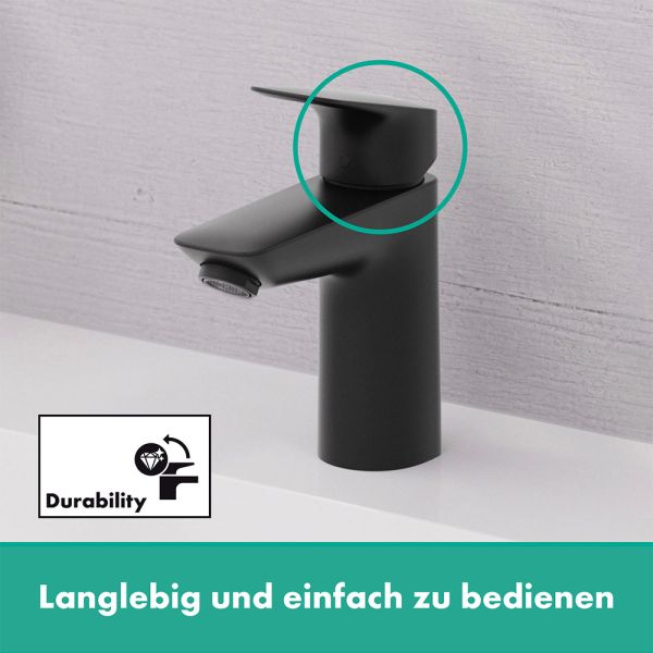 Hansgrohe Logis Waschtischarmatur 100 mit Push-Open Ablaufgarnitur, schwarz matt