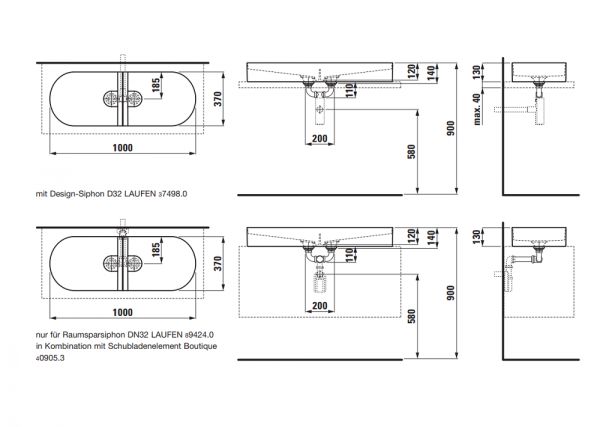 Laufen Sonar Doppel-Waschtisch-Schale 100x37cm H8123480001121_3