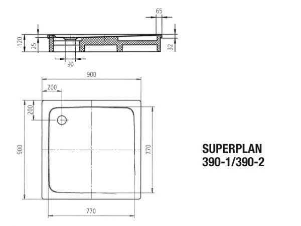 Kaldewei SuperPlan Duschwanne 90x90x2,5cm, weiß Mod.390-1