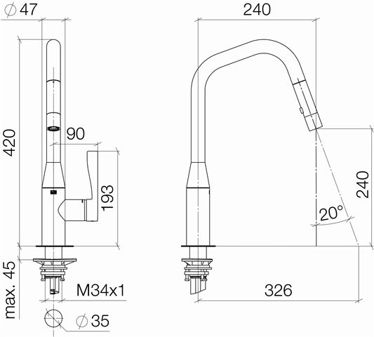 Dornbracht Sync EHM Pull-Down mit Brausefunktion